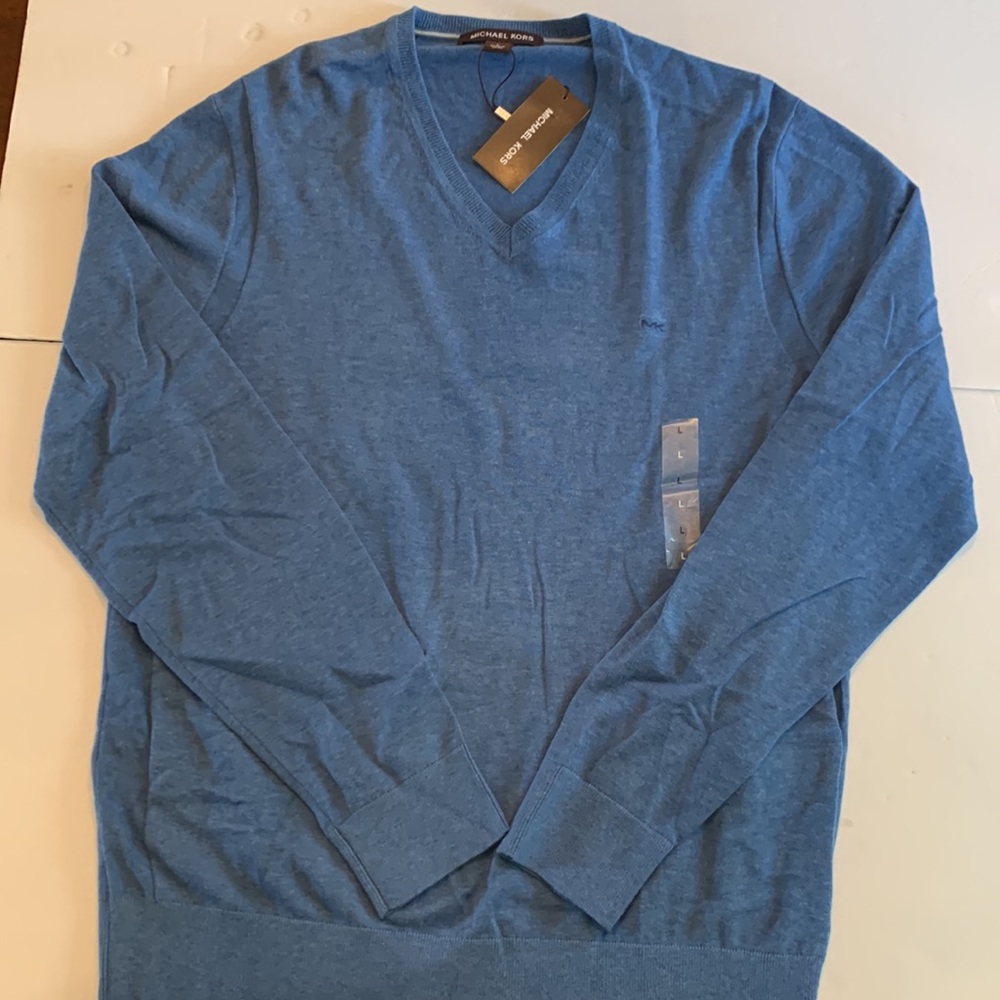 Michael Kors V neck Cotton sweater, Men’s Size Large, Blue